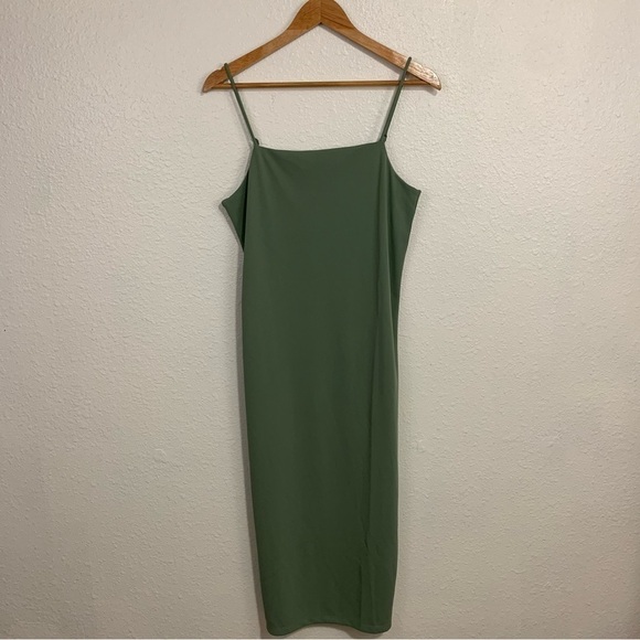 H&M Light Olive Green 90s Style Slip Dress Size S - Picture 1 of 9
